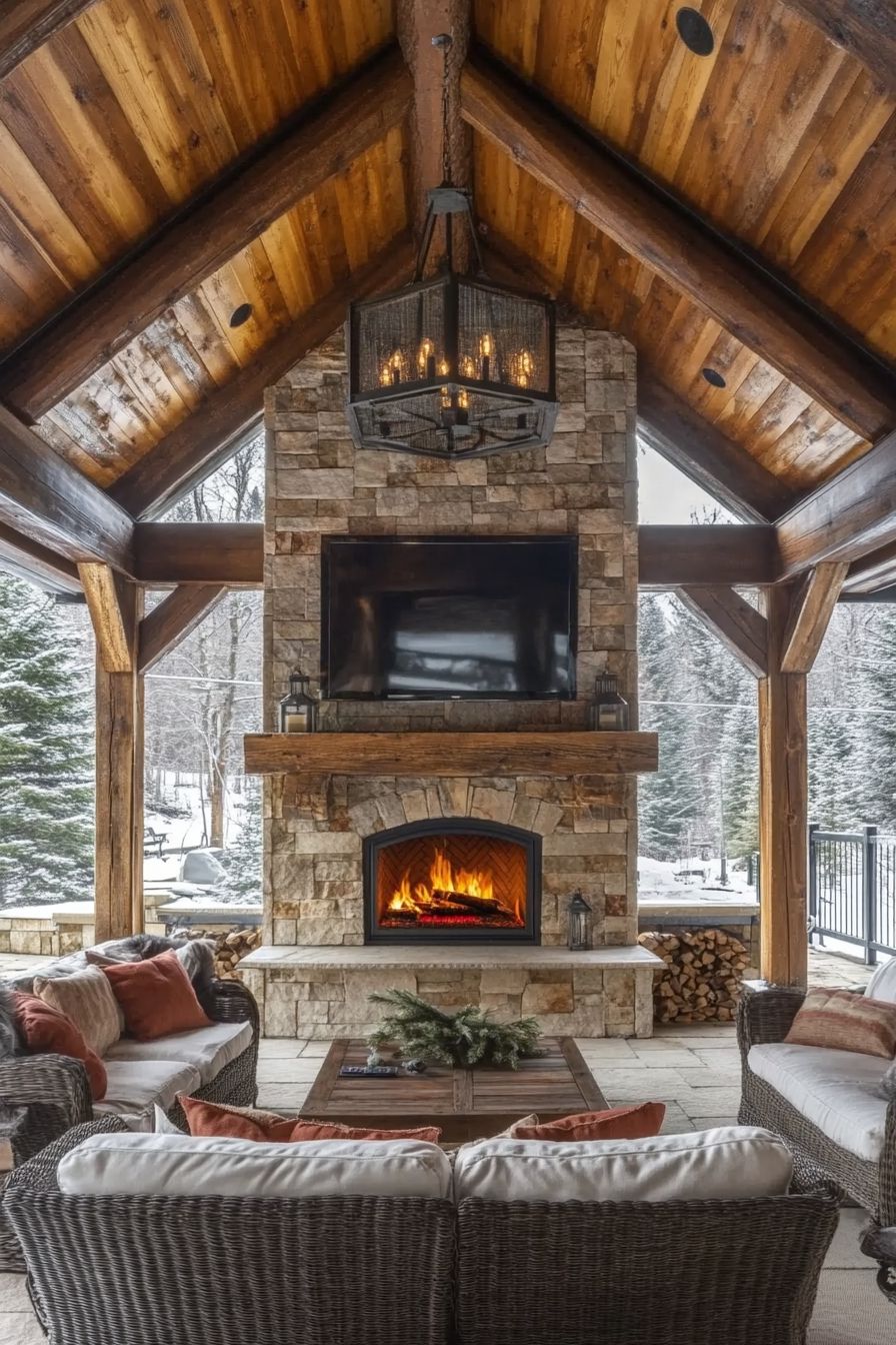 rustic stonework and cozy winter Area