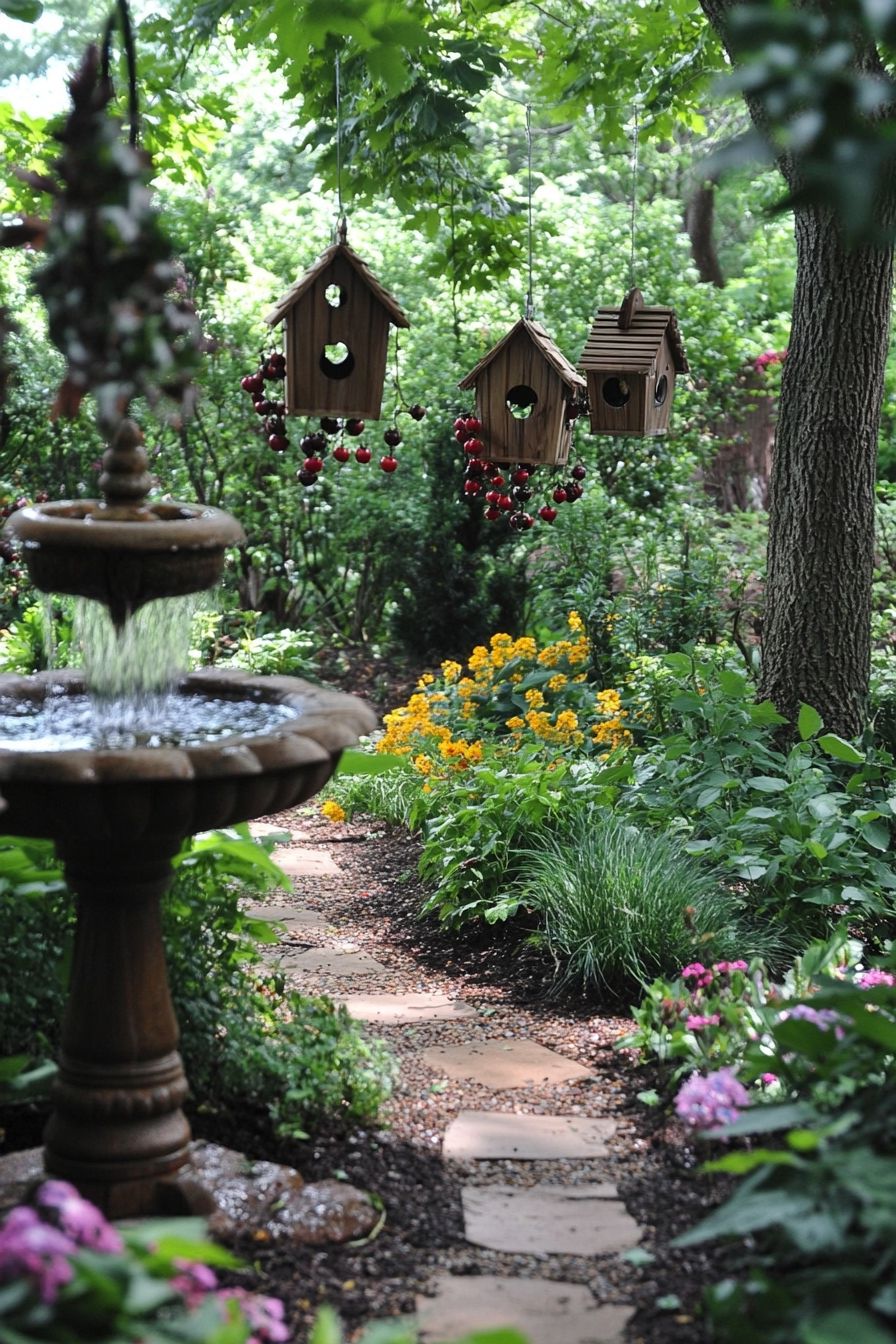 fountain in woodland garden