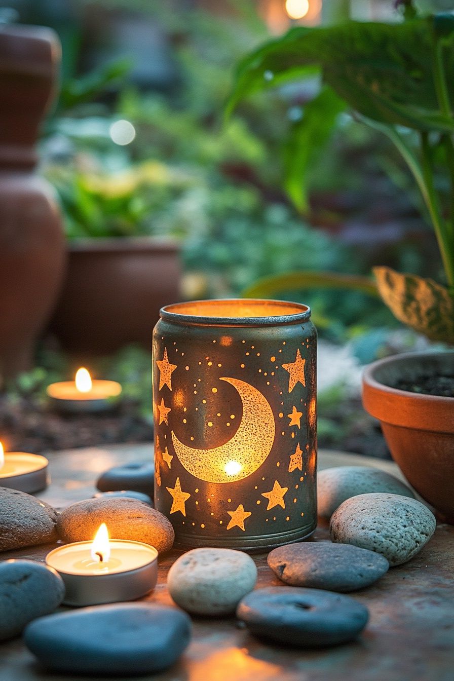 6. Craft a Starry Night Lantern from an Upcycled Tin Can