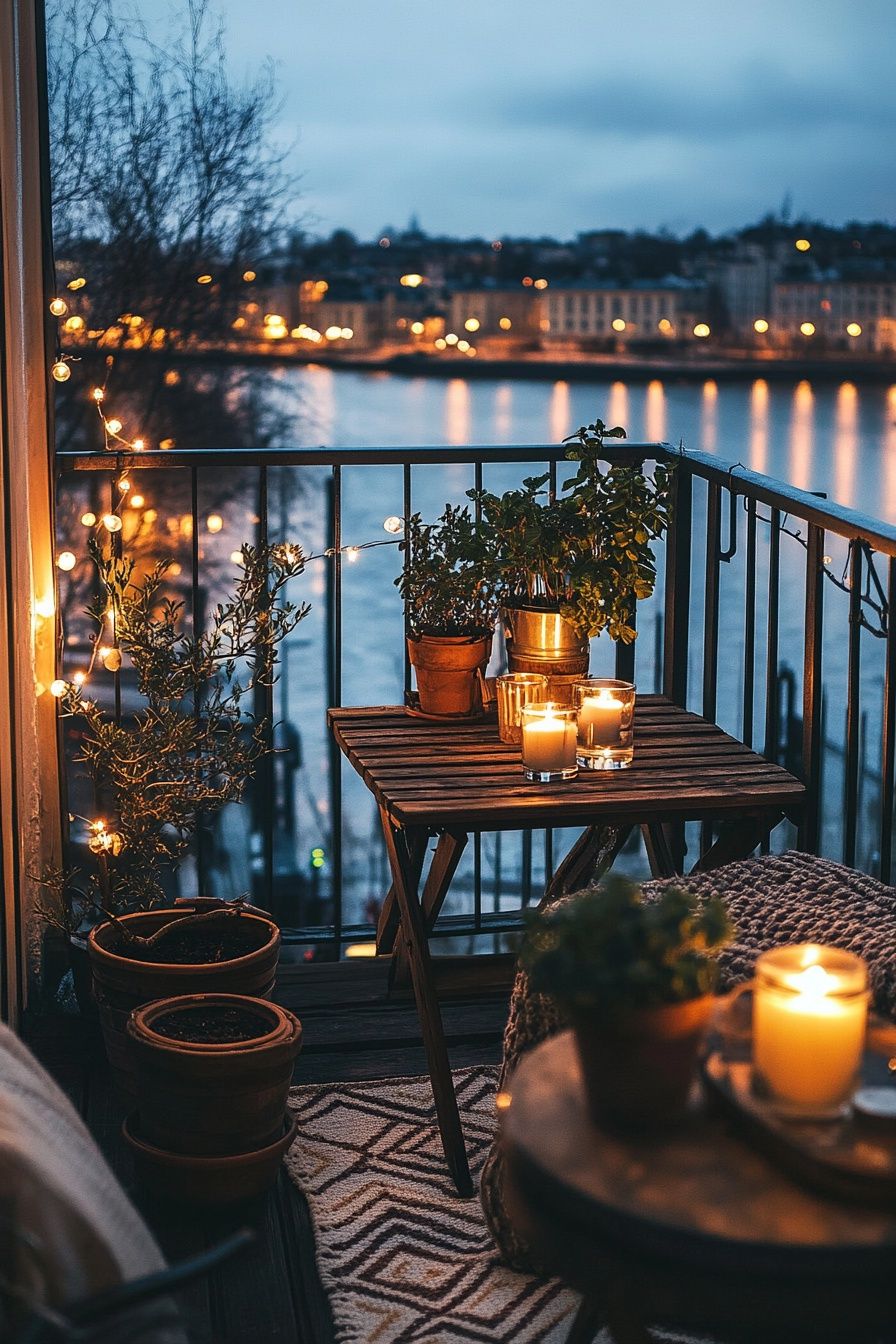 Cozy Candlelit Balcony Overlooking the City