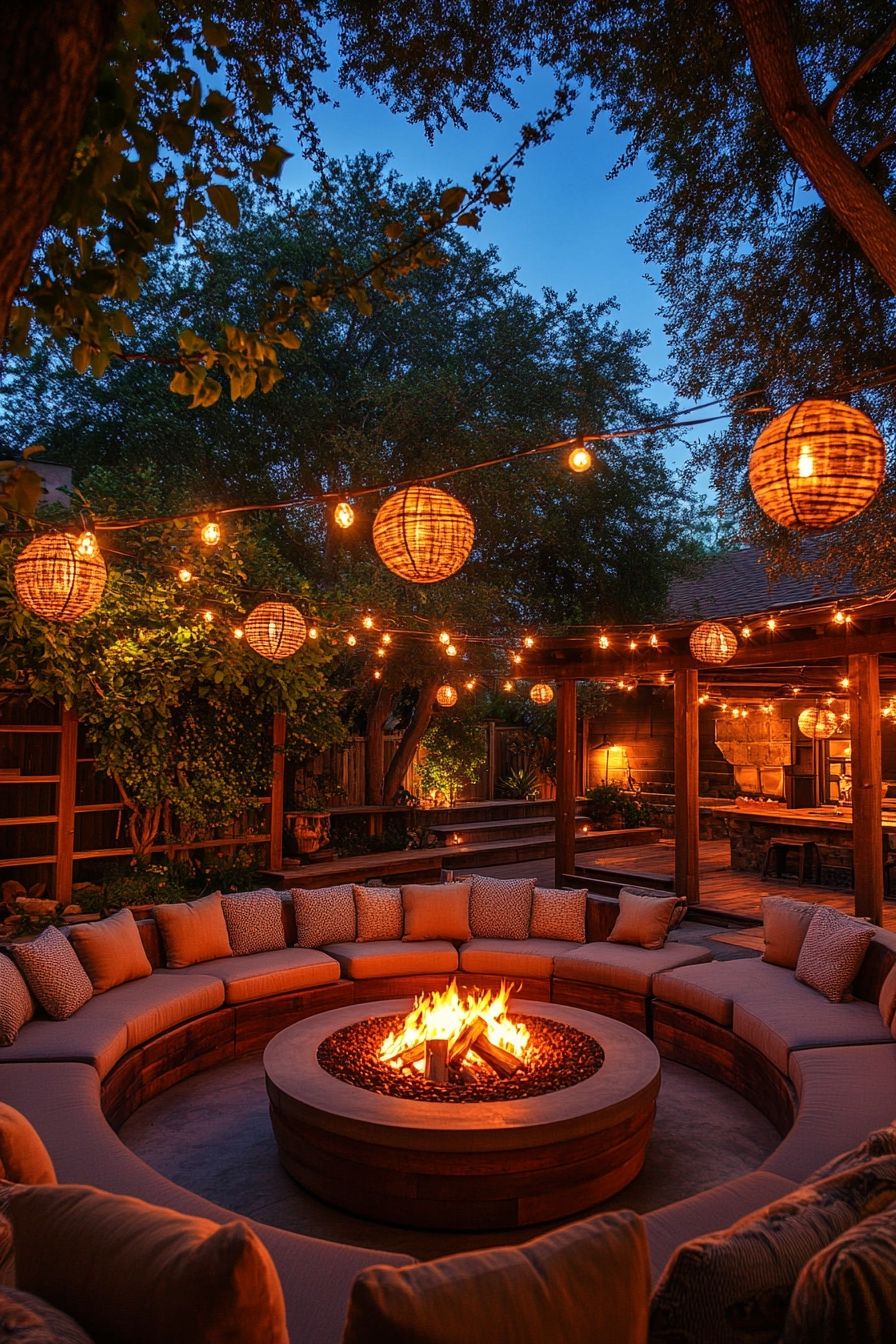 glowing lanterns and built-in seating