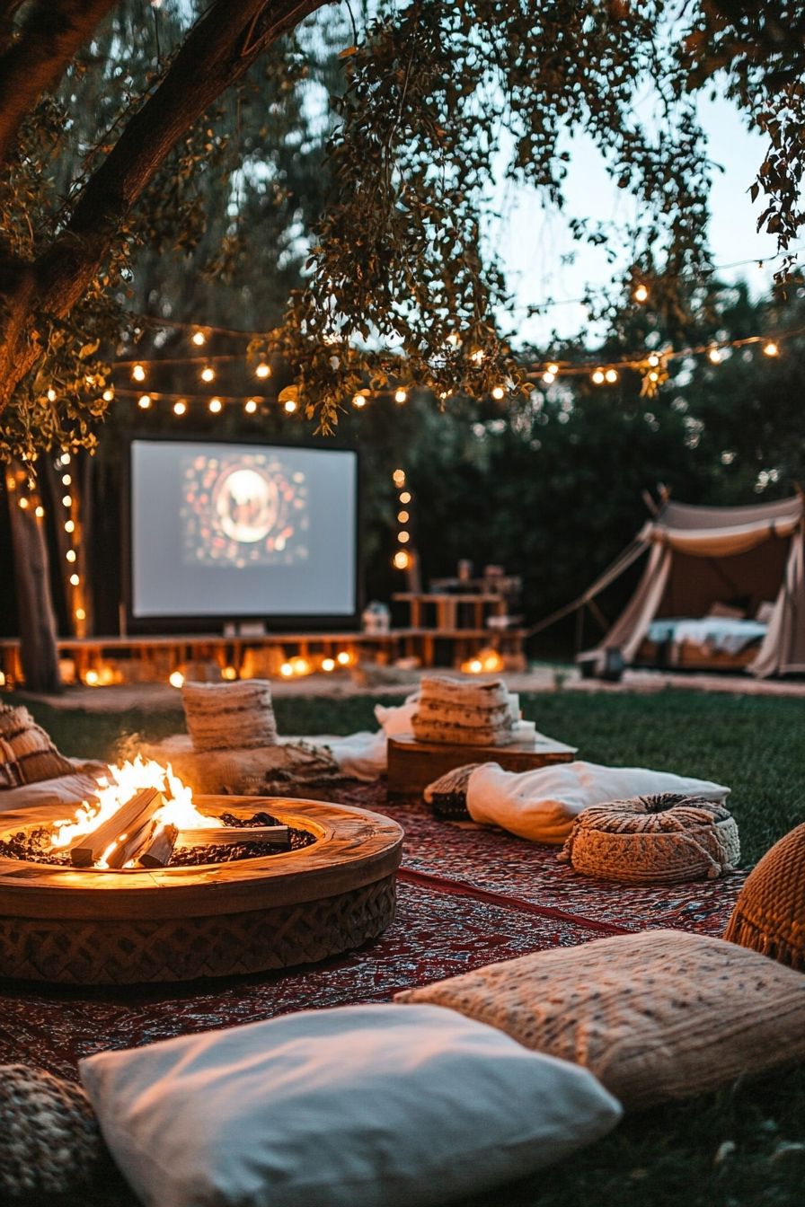 cozy pillows and outdoor movie screen