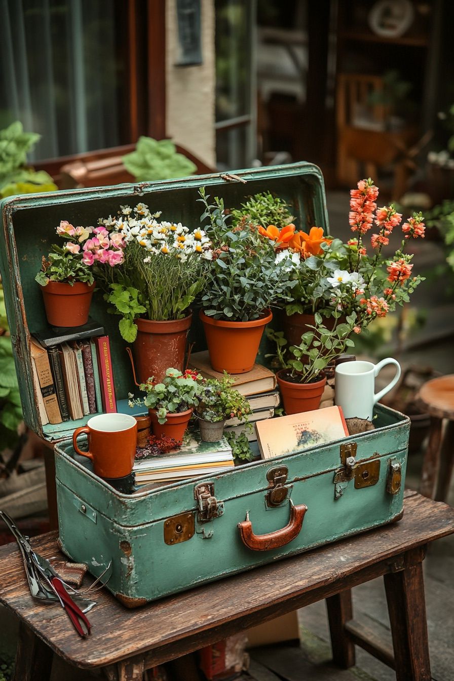 8. Transform a Vintage Suitcase into a Quirky Garden Planter