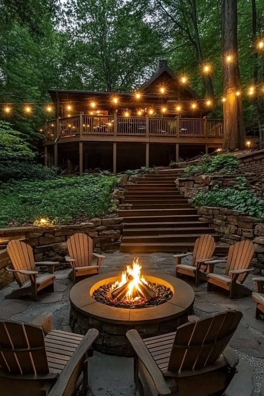 Cozy Fire Pit Lounge with Rustic Charm