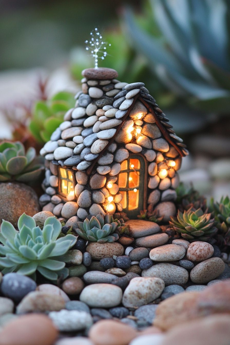 10. Illuminate Your Fairy Garden with a Pebble Cottage