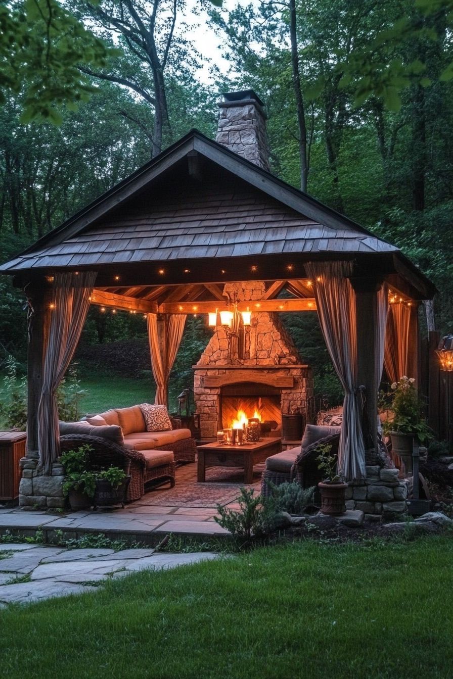 glowing stone fireplace