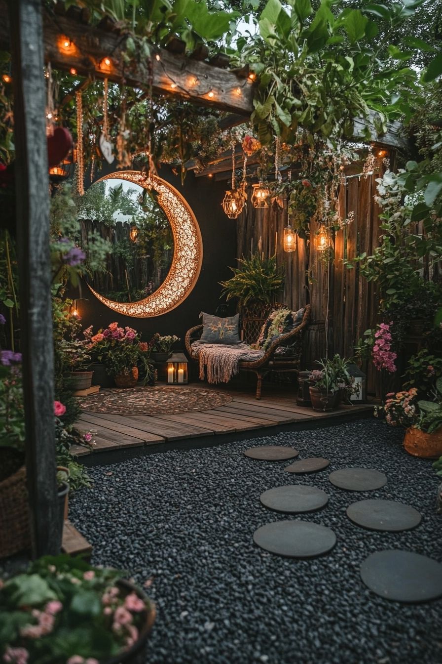 Witchy Moon Garden with Soft Lighting