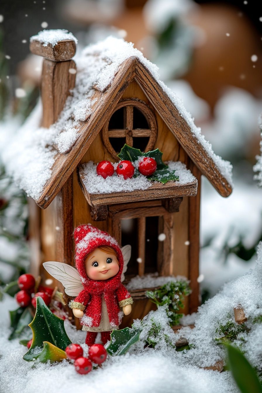 6. Add a Festive Winter Charm with a Snowy Fairy Cottage