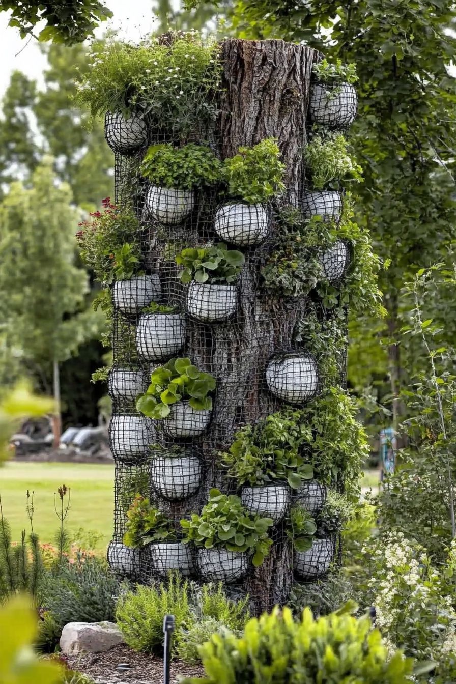 Tree Stump into a Gabion Vertical Garden