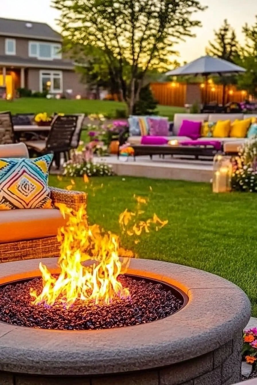 Add Vibrancy to Your Patio with a Colorful Fire Pit Setup