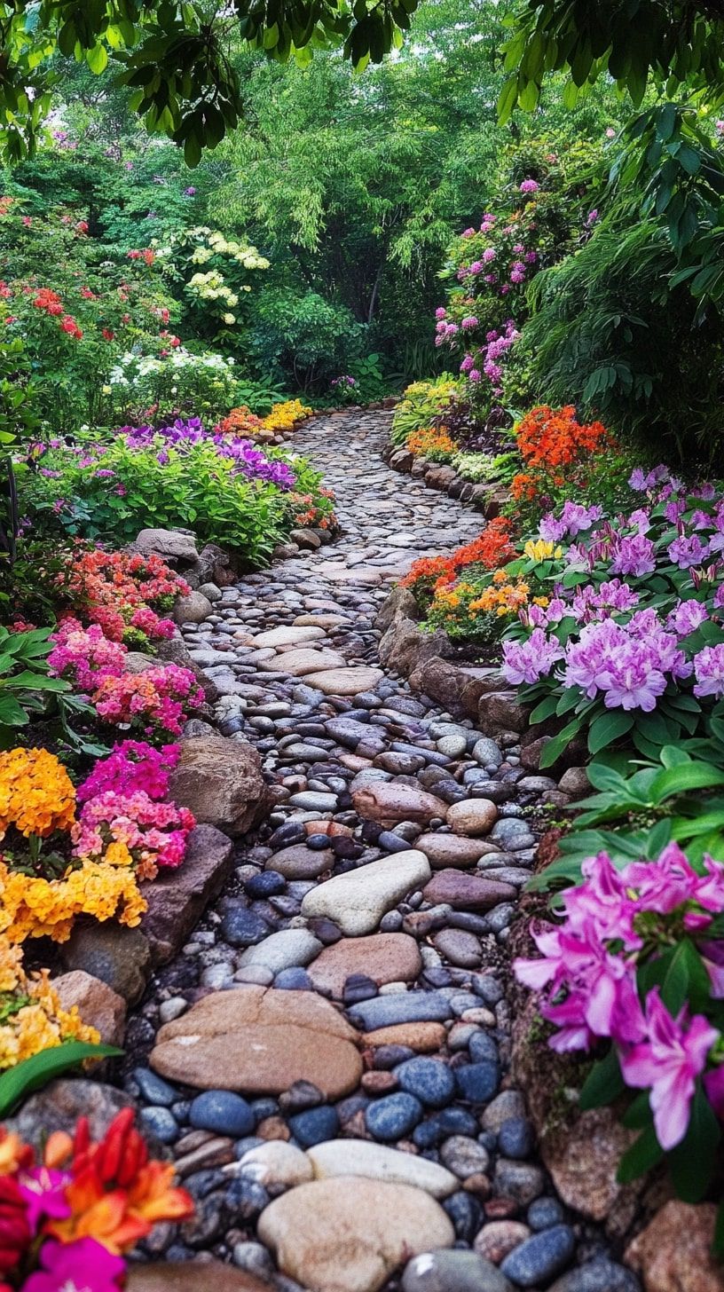 Garden Path with River Pebbles