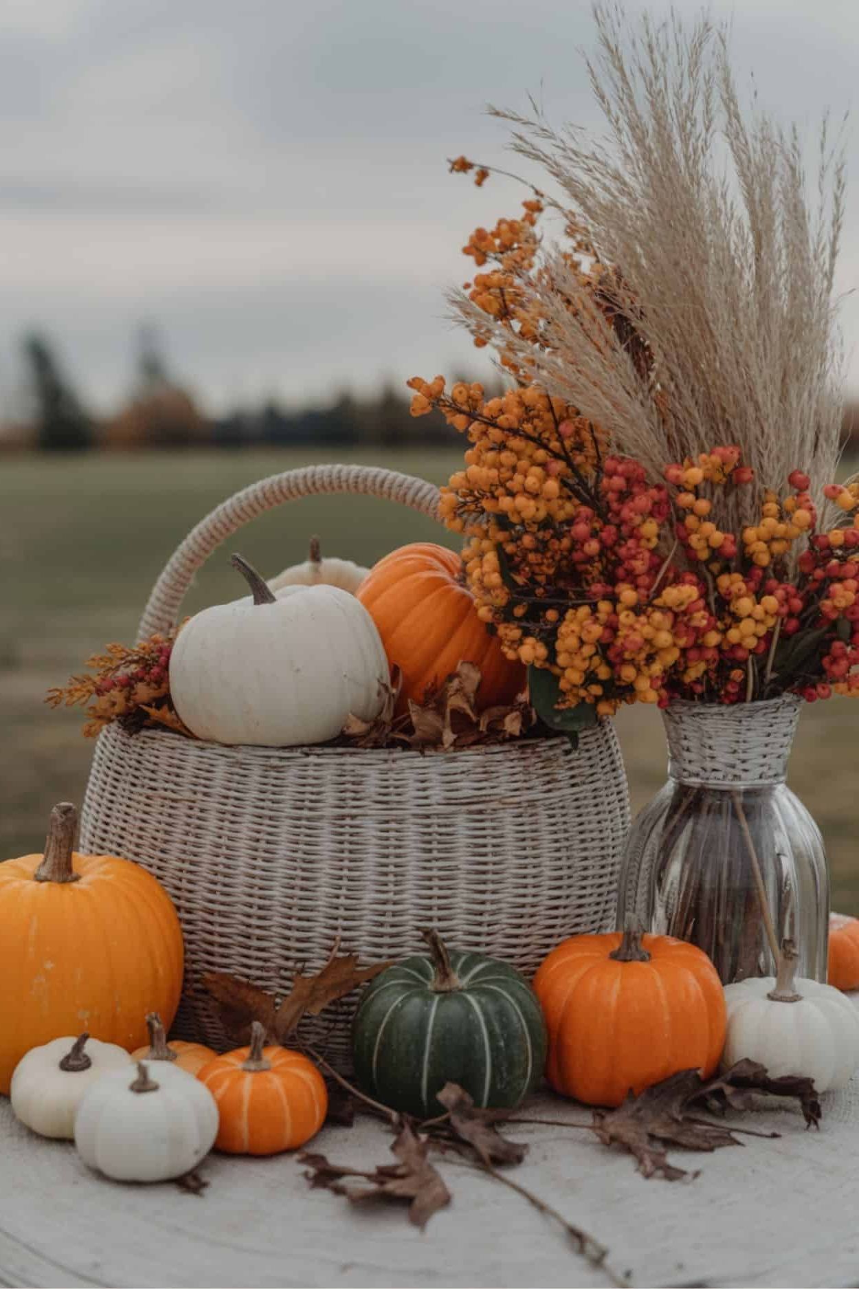 Wicker Basket Pumpkin Display
