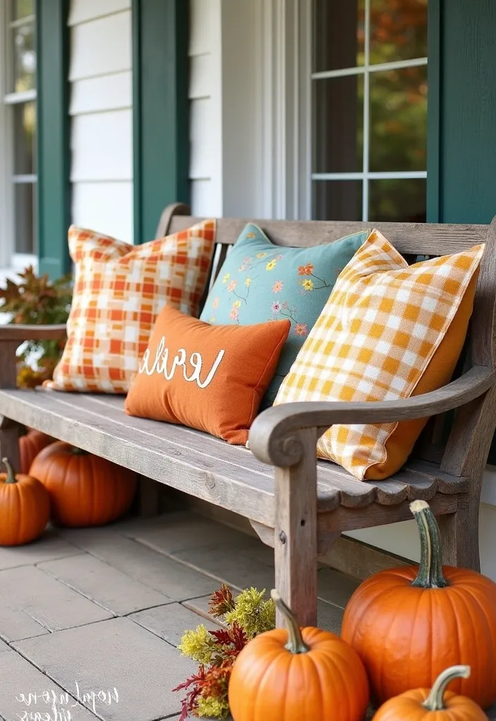 27+ Perfect Fall Porch Decor Ideas - 12. Fall-Themed Pillows