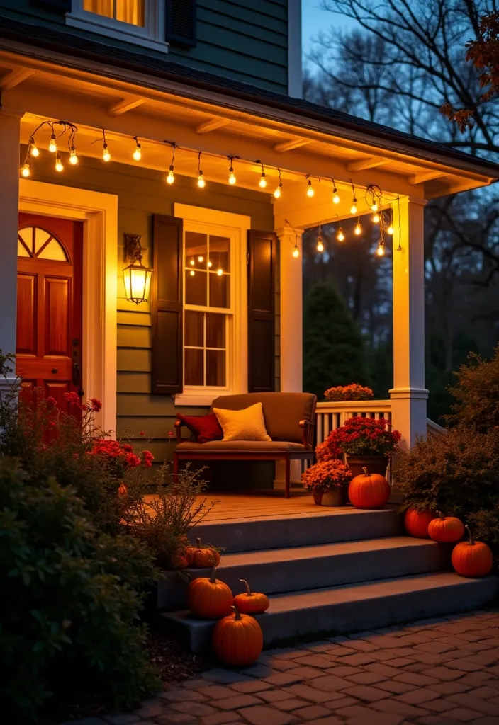27+ Perfect Fall Porch Decor Ideas - 10. String Lights for Ambiance
