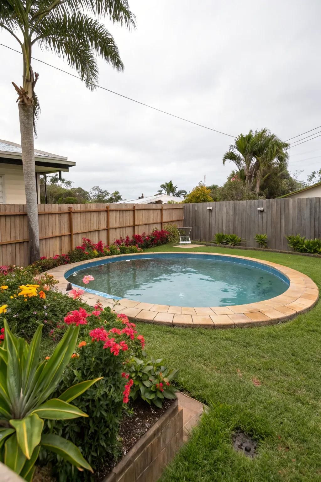 A circular pool design adds uniqueness and charm.