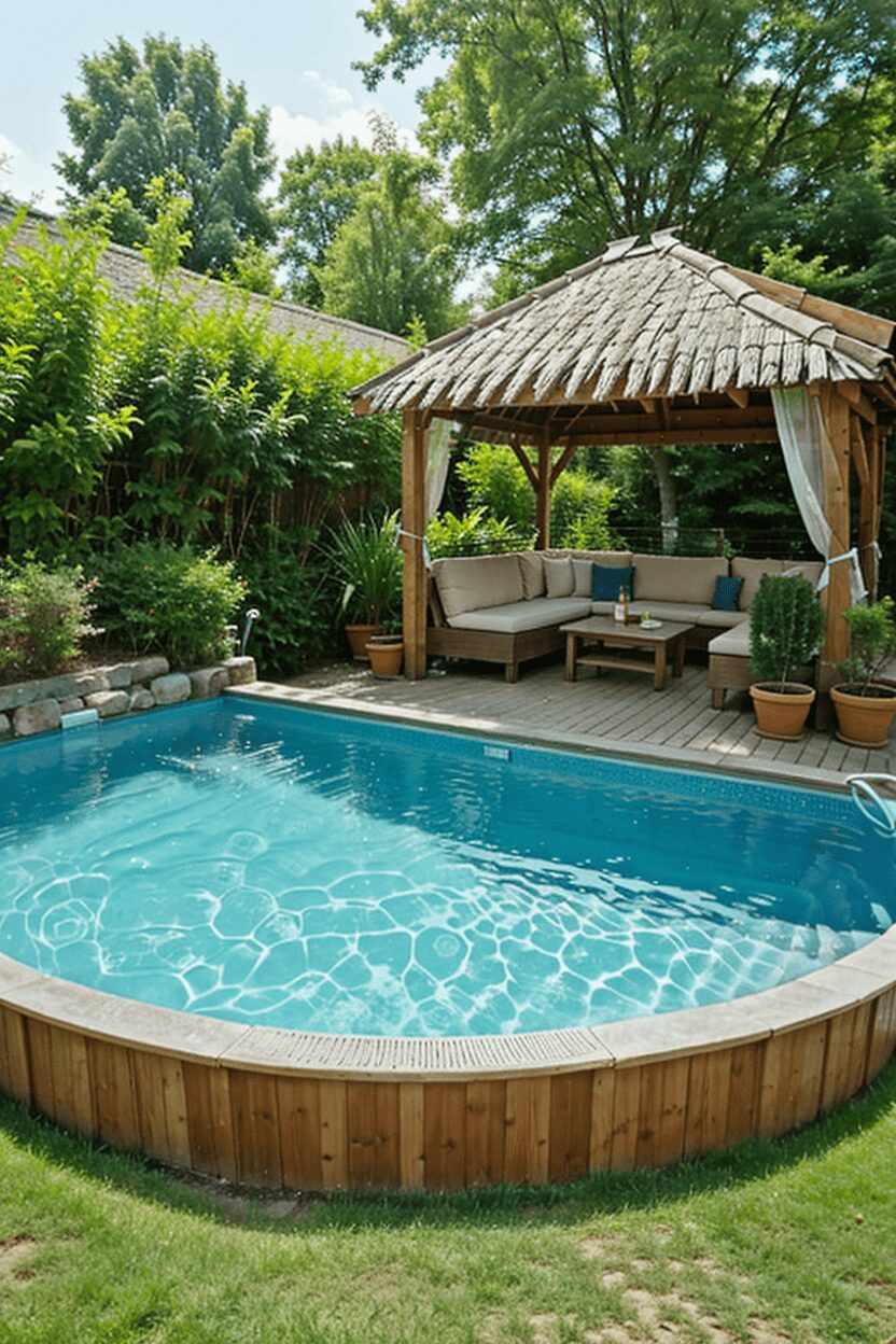 poolside hut above ground with shade