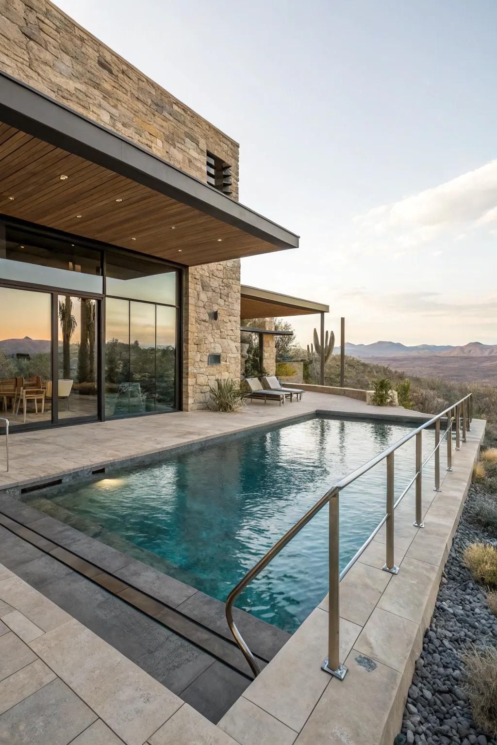 Modern design elements bring sophistication to pool landscaping.