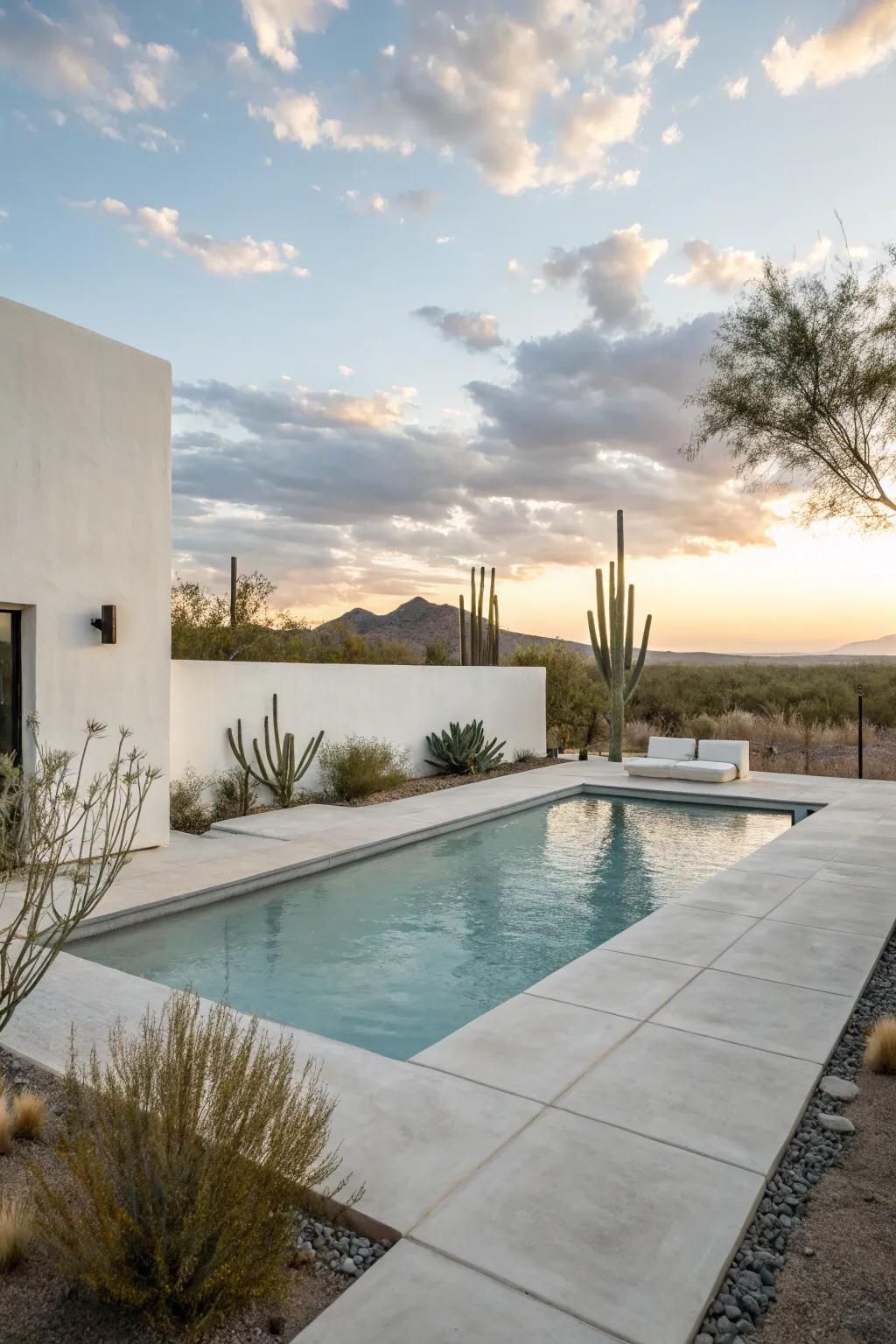 Minimalistic designs offer elegance and efficiency for pool areas.