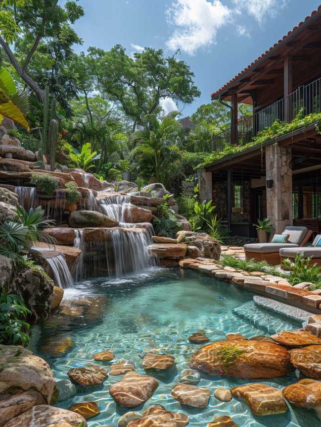 Small Backyard Pool Ideas with Waterfall