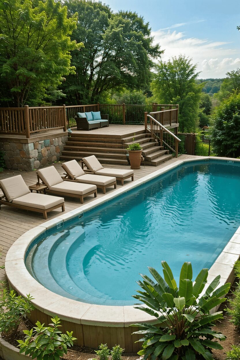 above ground pool with loungers chairs