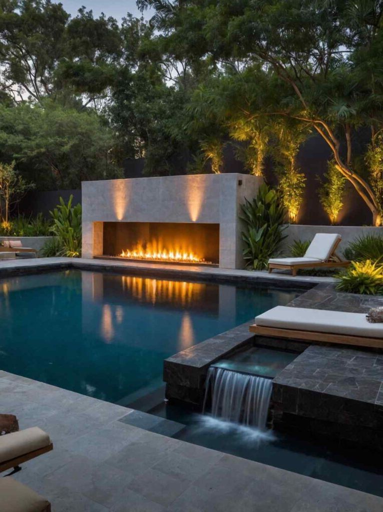 Small Backyard Pool Ideas with Waterfall