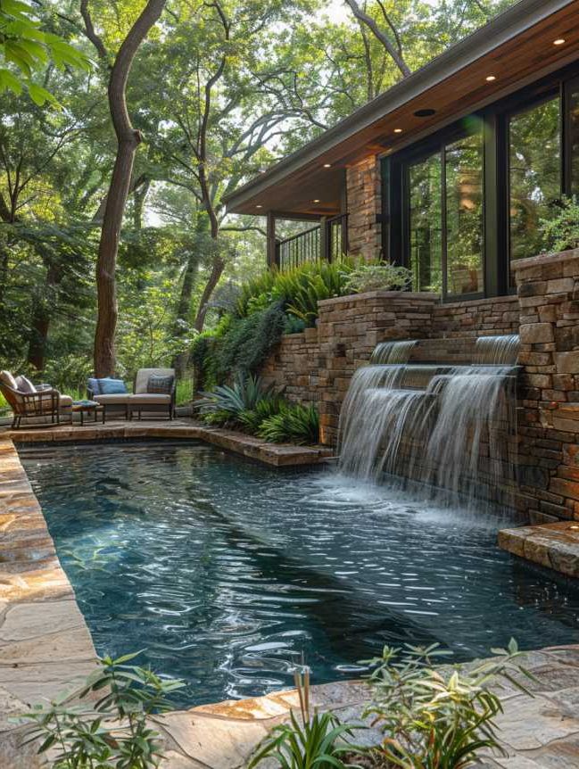 Small Backyard Pool Ideas with Waterfall