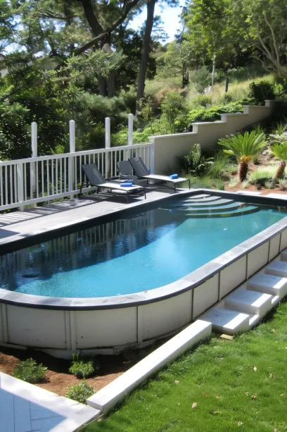 Wide Shot of Modern Minimalist Above-Ground Pool