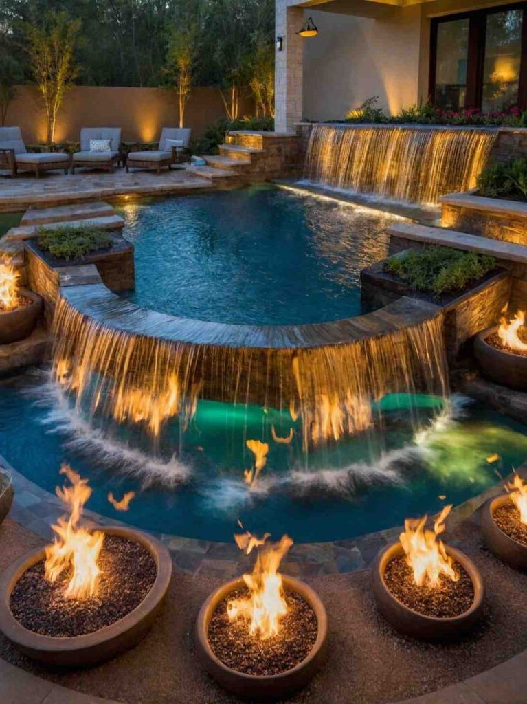 Small Backyard Pool Ideas with Waterfall