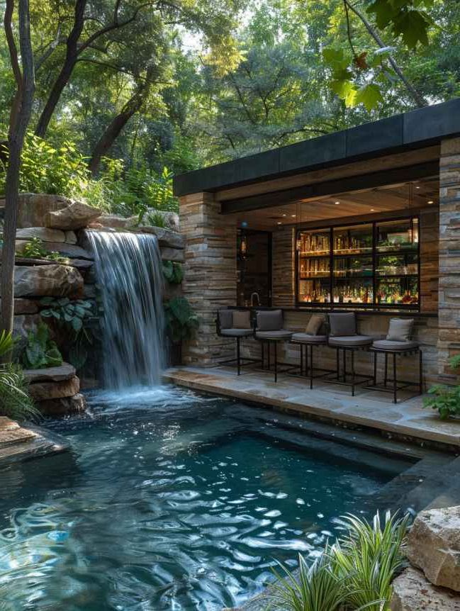 Small Backyard Pool Ideas with Waterfall