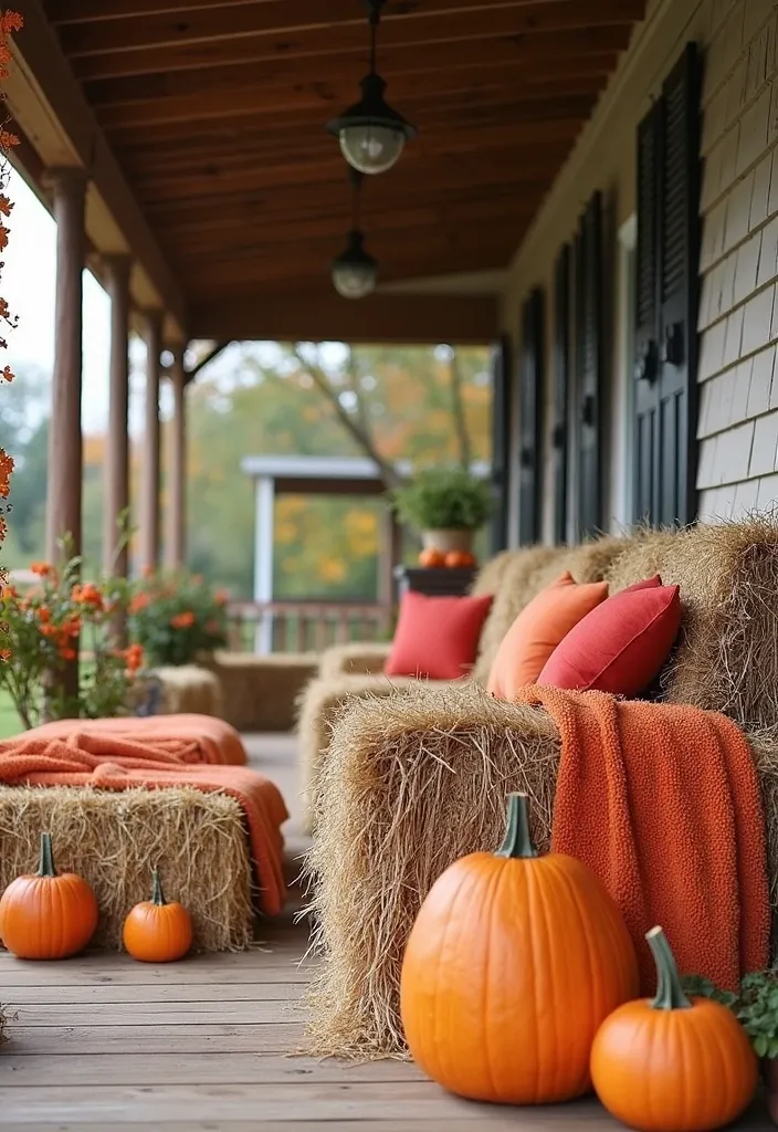27+ Perfect Fall Porch Decor Ideas - 6. Hay Bale Seating