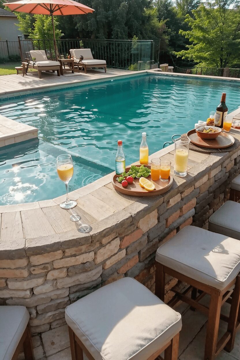 above ground pool with drinks