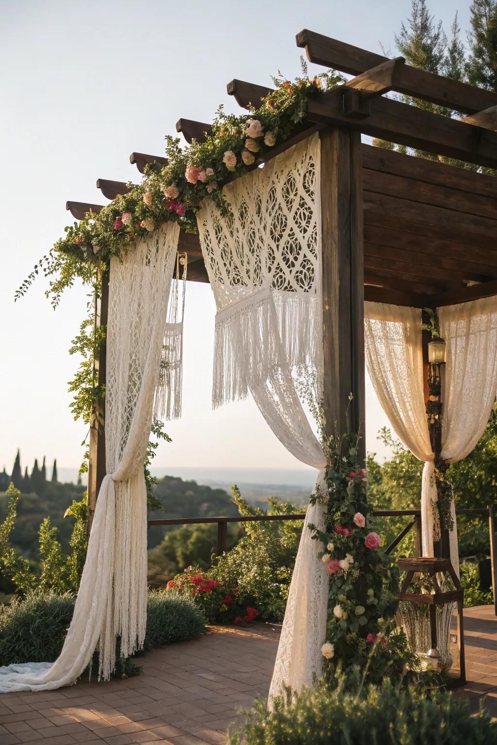 Macramé curtains bring a bohemian touch to outdoor spaces.
