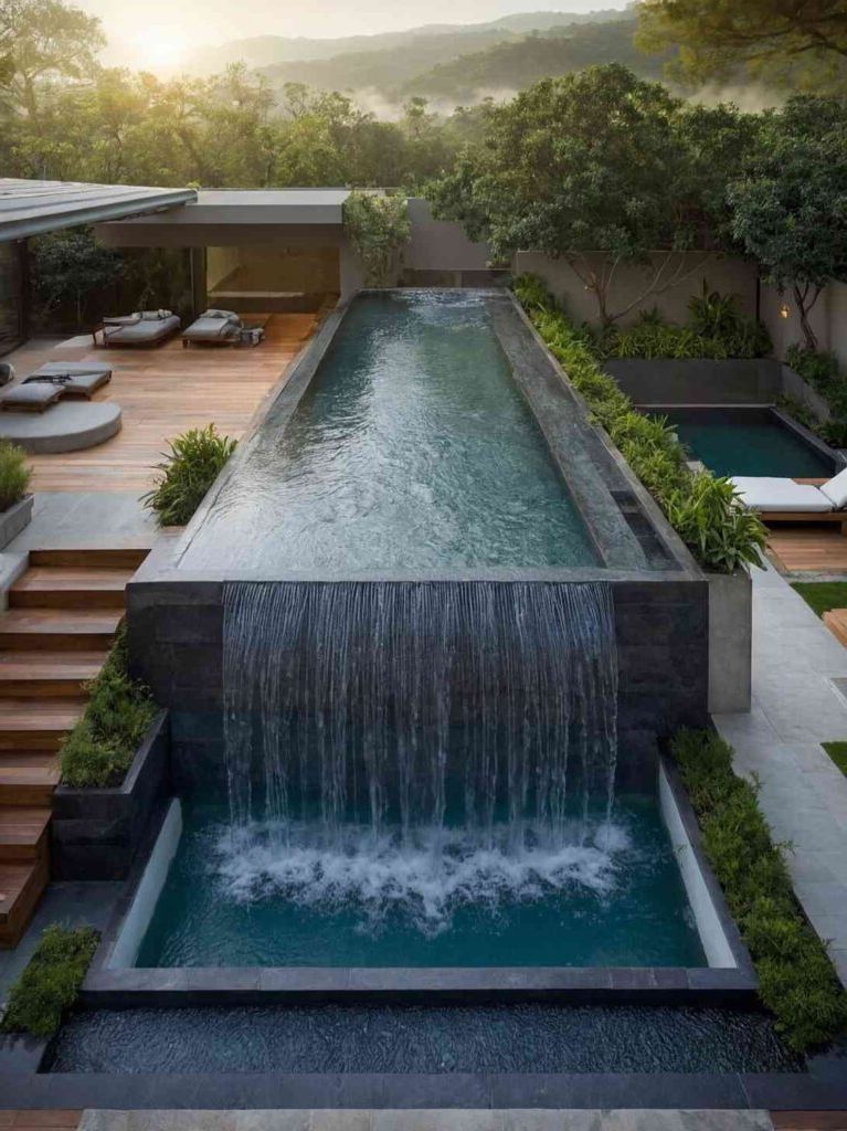 Small Backyard Pool Ideas with Waterfall