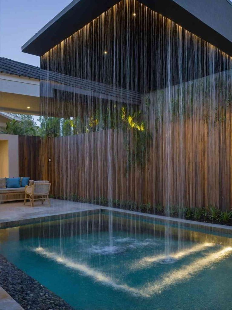 Small Backyard Pool Ideas with Waterfall