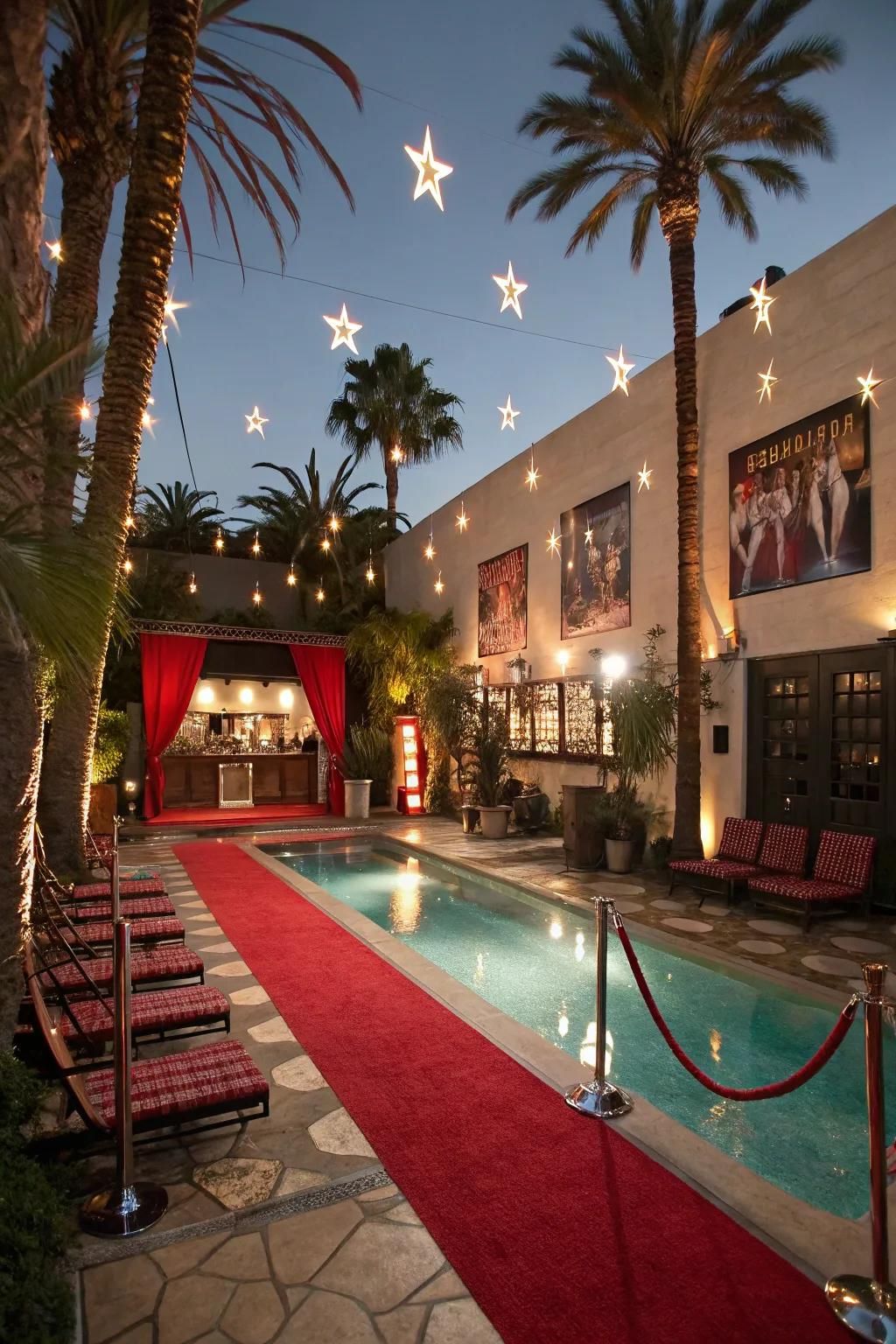 A Hollywood theme brings glamour and excitement to the pool party.
