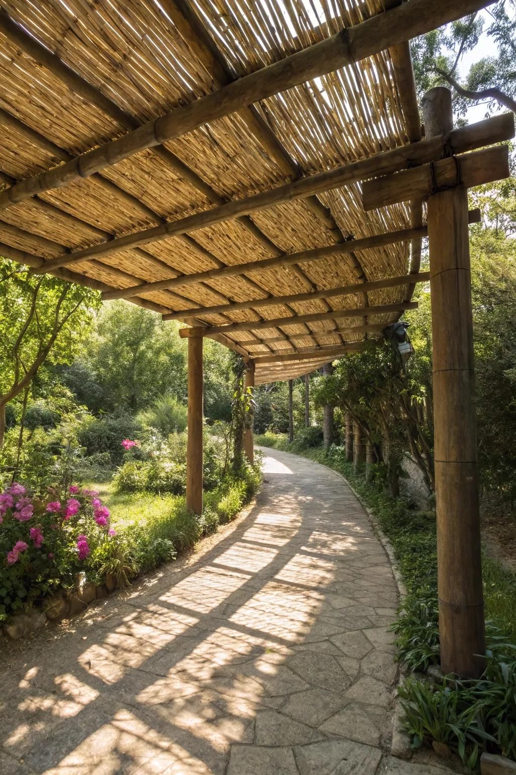 Natural bamboo roofs offer sustainable and stylish shade.