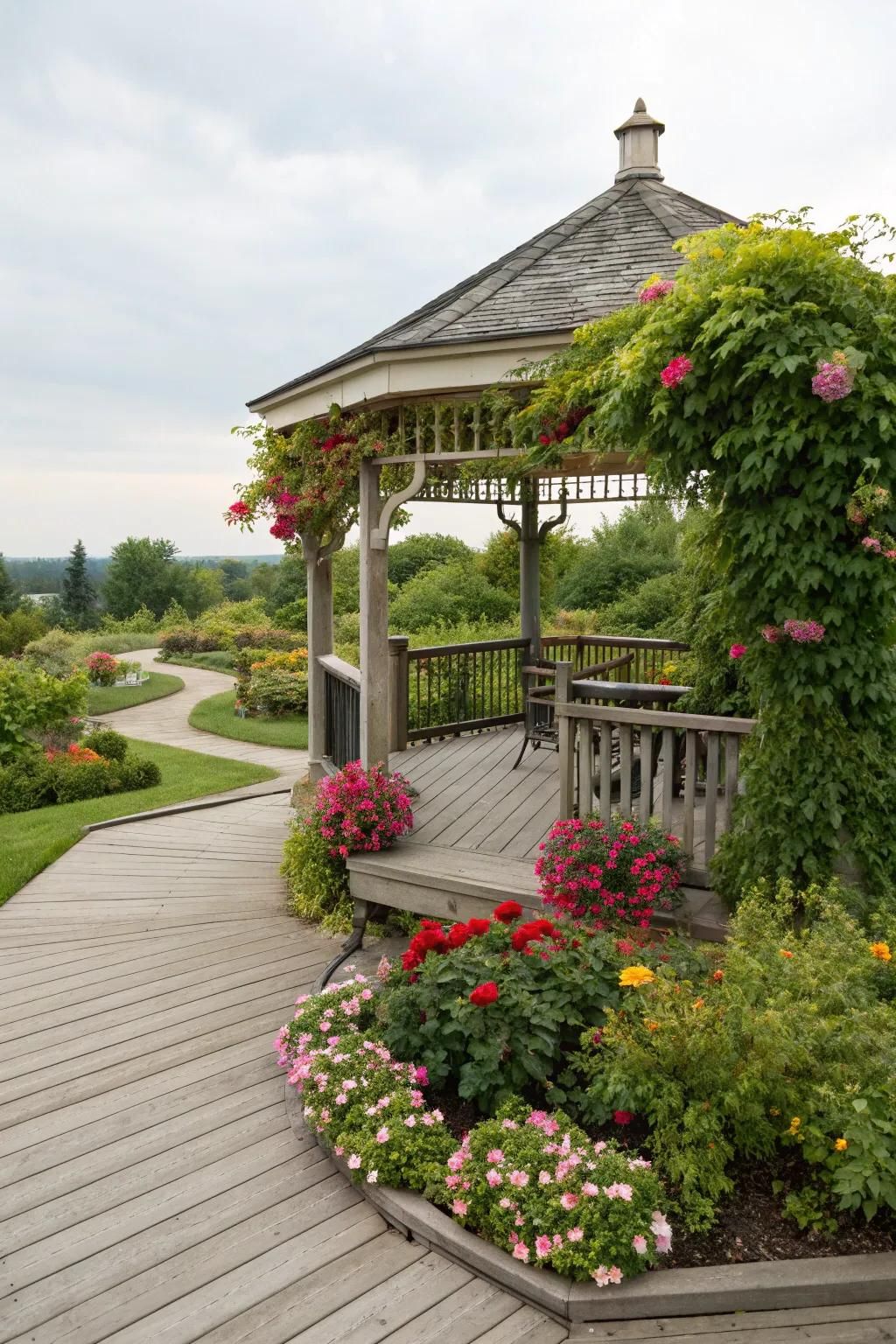 Turn your deck into a garden oasis with a flower-adorned gazebo.