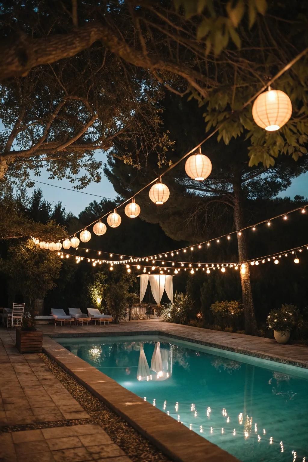 Cozy lighting transforms your pool garden into a magical retreat.