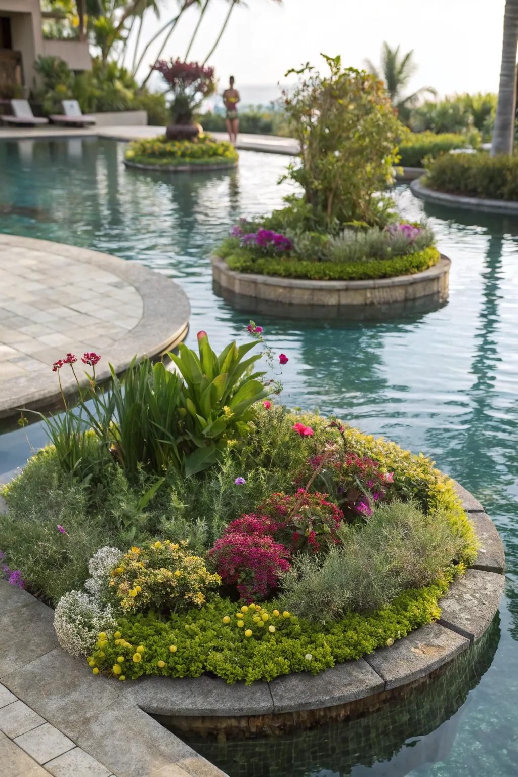 Floating gardens add a unique and delightful touch to your pool.