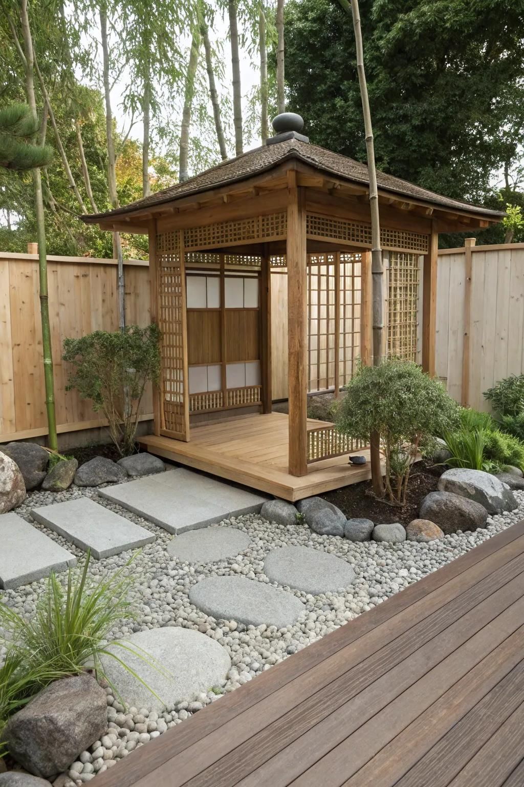Achieve tranquility with a Japanese Zen garden gazebo.