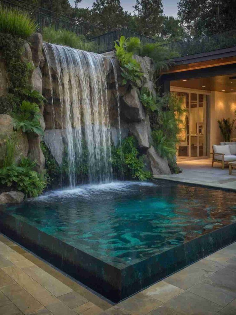 Small Backyard Pool Ideas with Waterfall