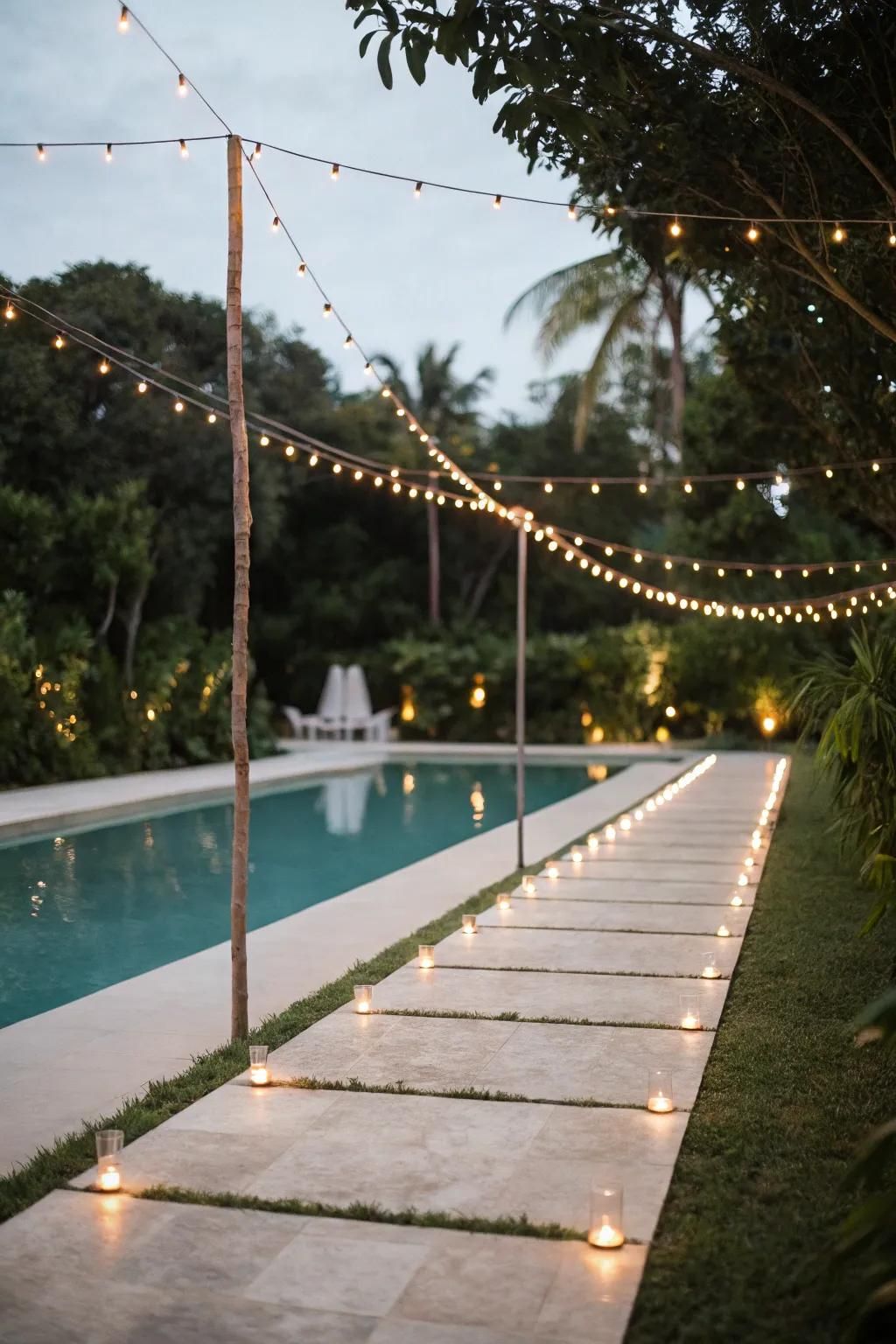 Minimalist pathway lights guide the way with elegance.