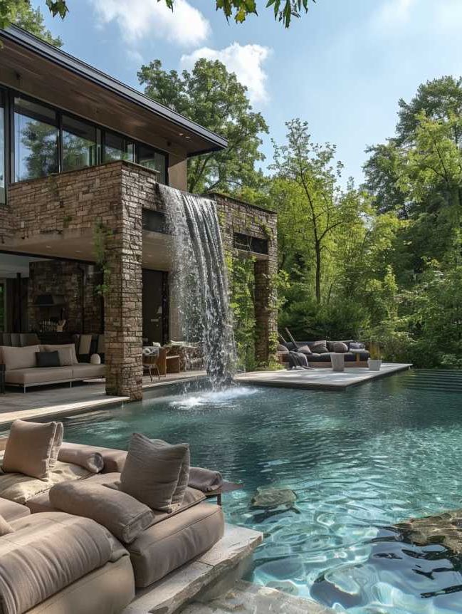Small Backyard Pool Ideas with Waterfall