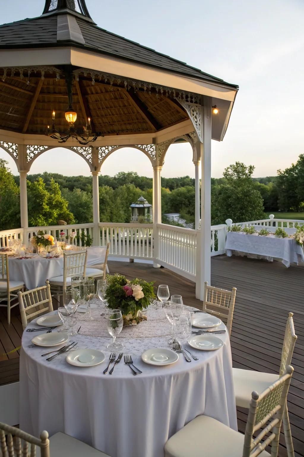 Dine al fresco with an open-air dining room gazebo.