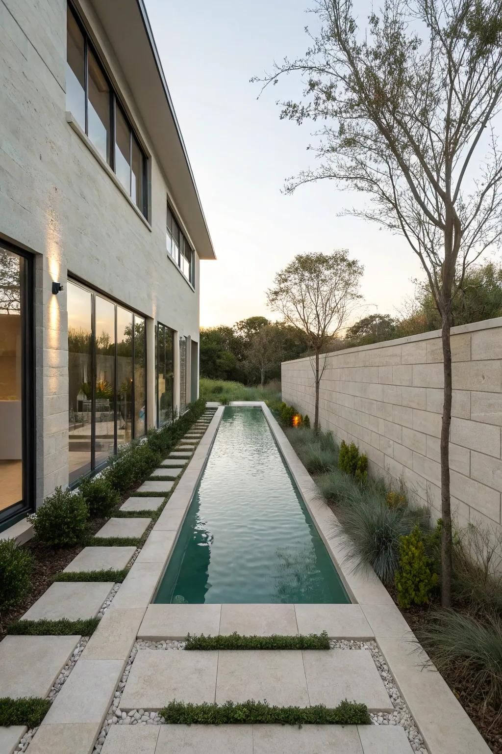 Smart use of narrow spaces for a sleek pool.