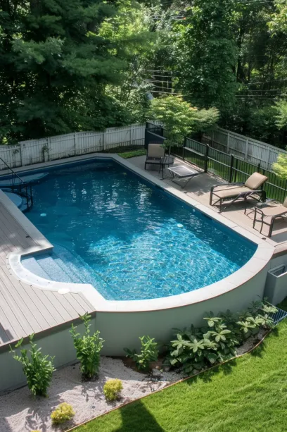 view aerial backyard above ground pool modern and minimalist