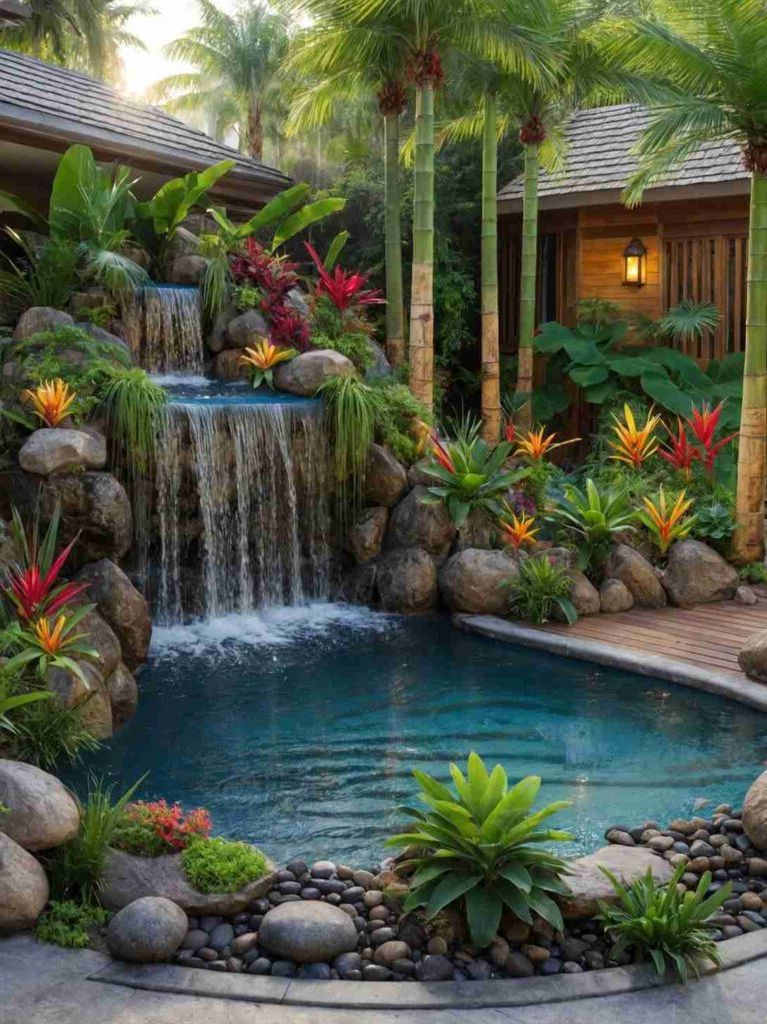 Small Backyard Pool Ideas with Waterfall