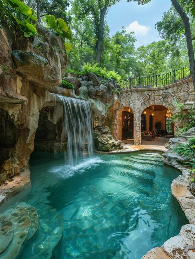 Small Backyard Pool Ideas with Waterfall