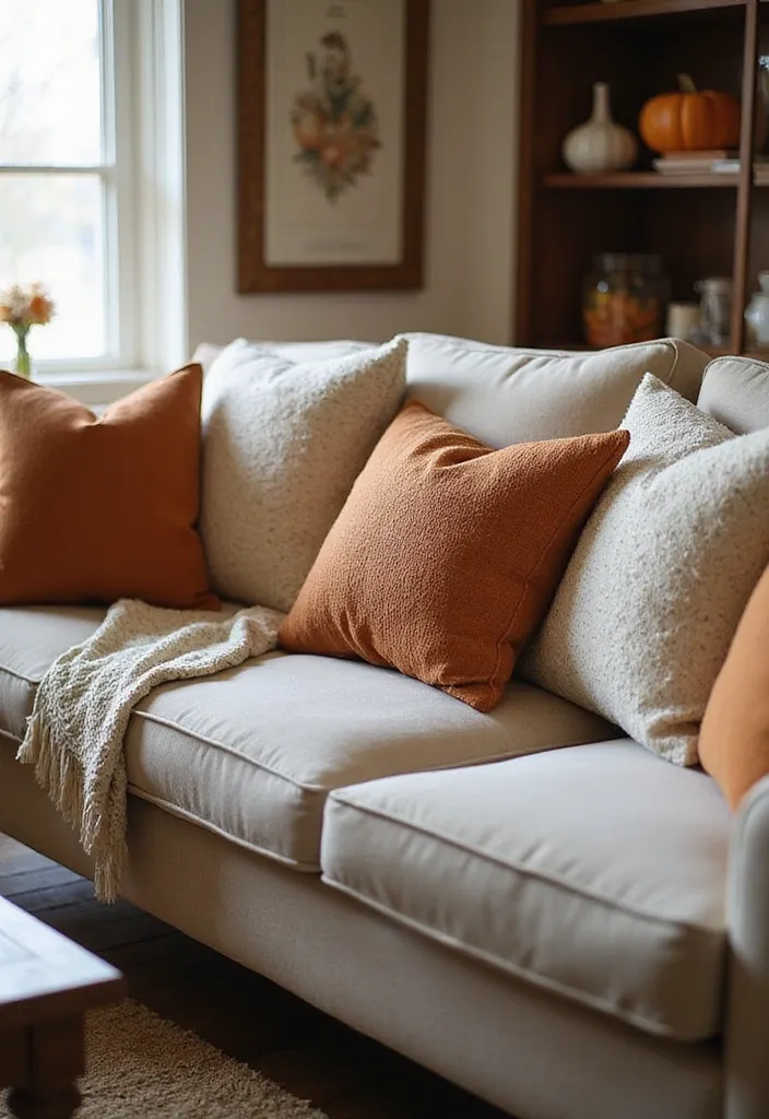 25 Fall Apartment Decor Ideas That Will Cozy Up Your Space Like Never Before! - 16. Layer Textures with Cushions