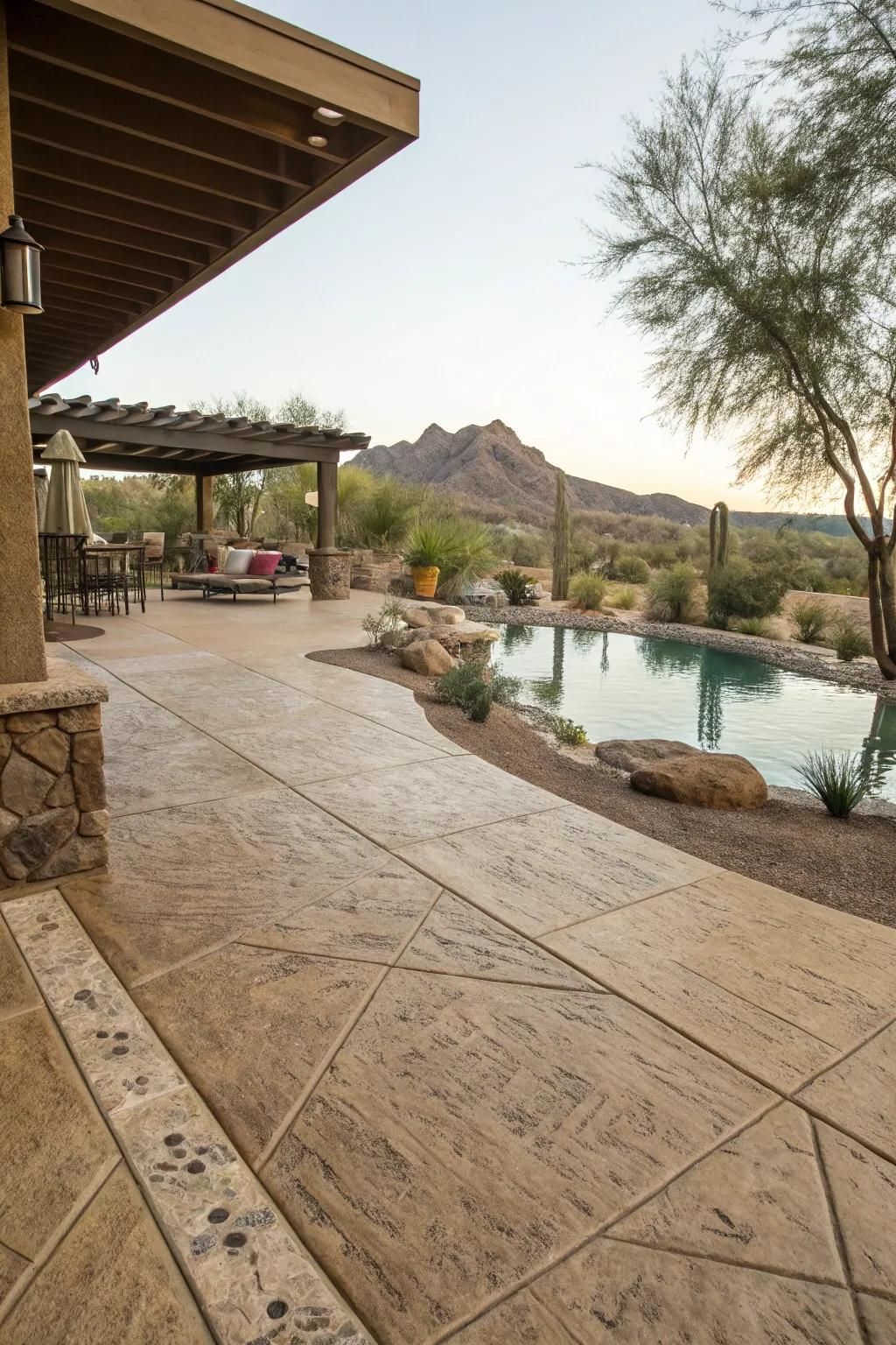Cool-touch materials keep poolside areas comfortable in the heat.